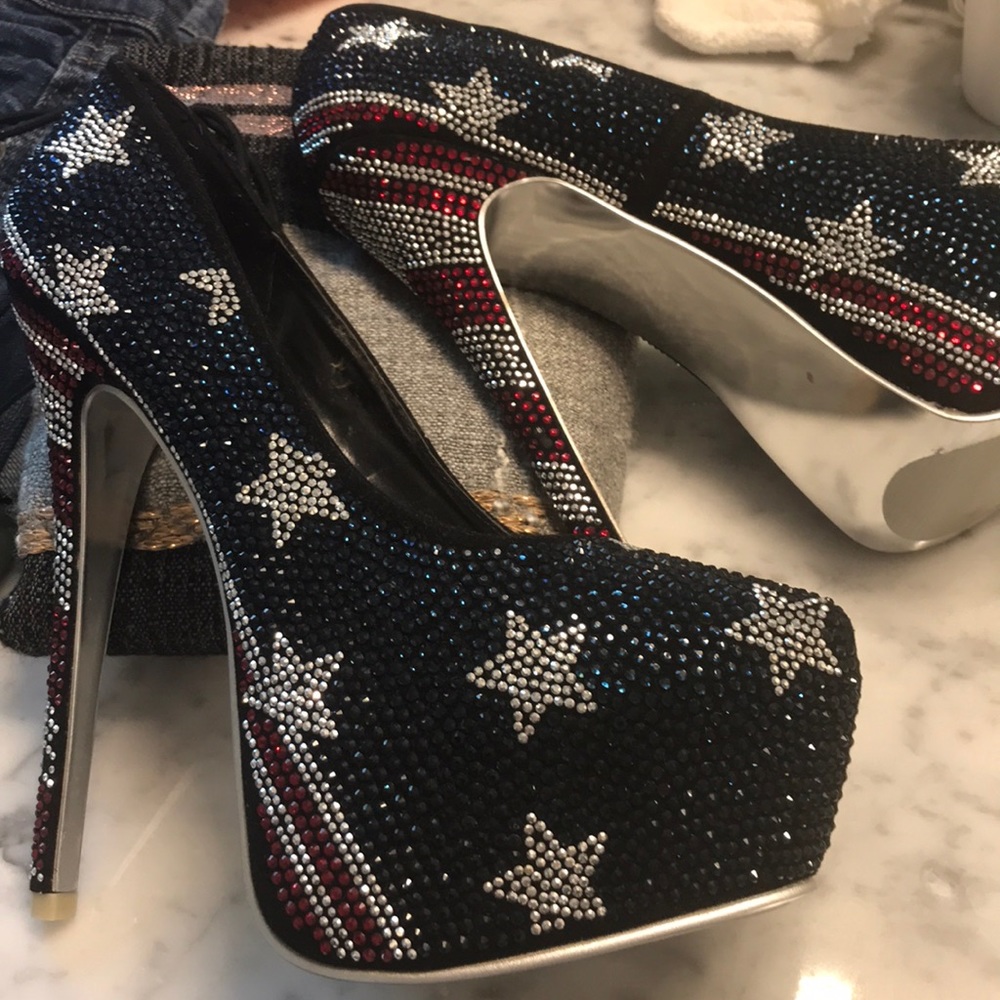 Blue and red Rhinestone size 9 shoes